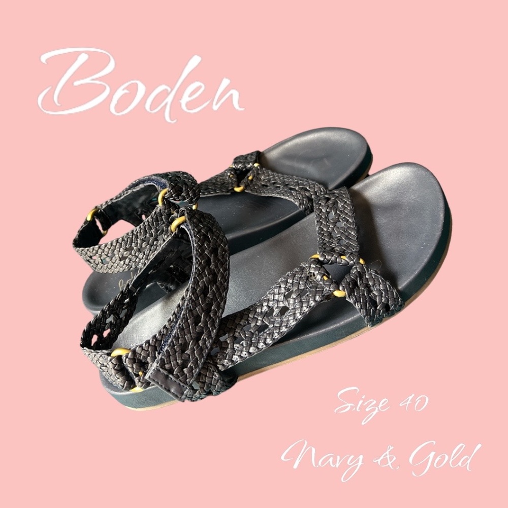 Boden Woven Leather Sandals - Navy